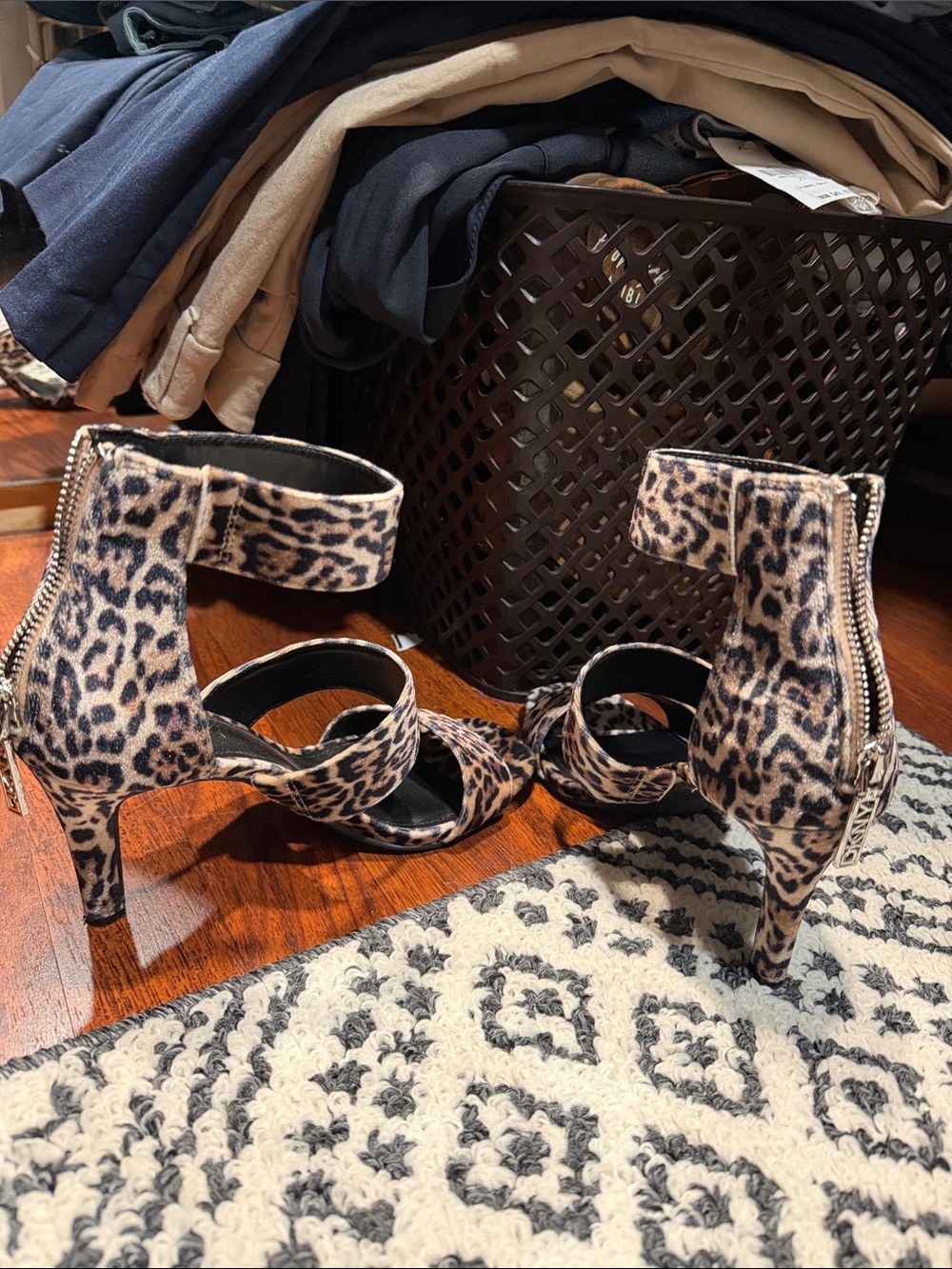 Dkny Leopard Print Ankle-Strap Heels in Tan and Black